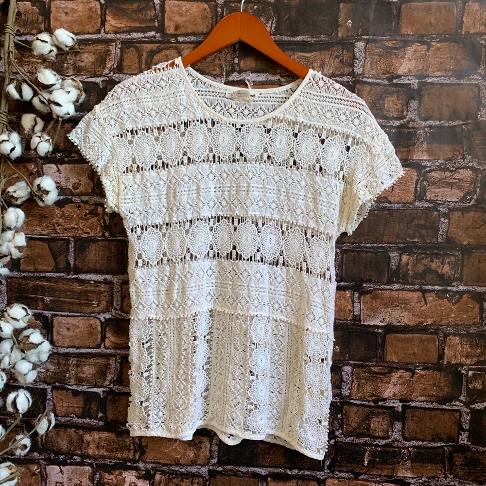 ☀️Anthropologie Karen Lace Top in Cream Color - Picture 4 of 5